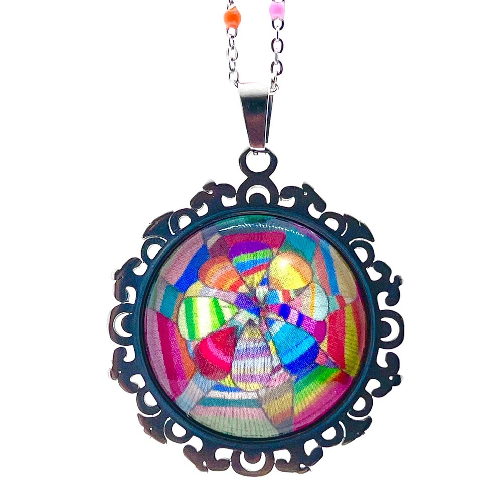 Patchwork Flower Fancy Rainbow Chain Necklace - image 1